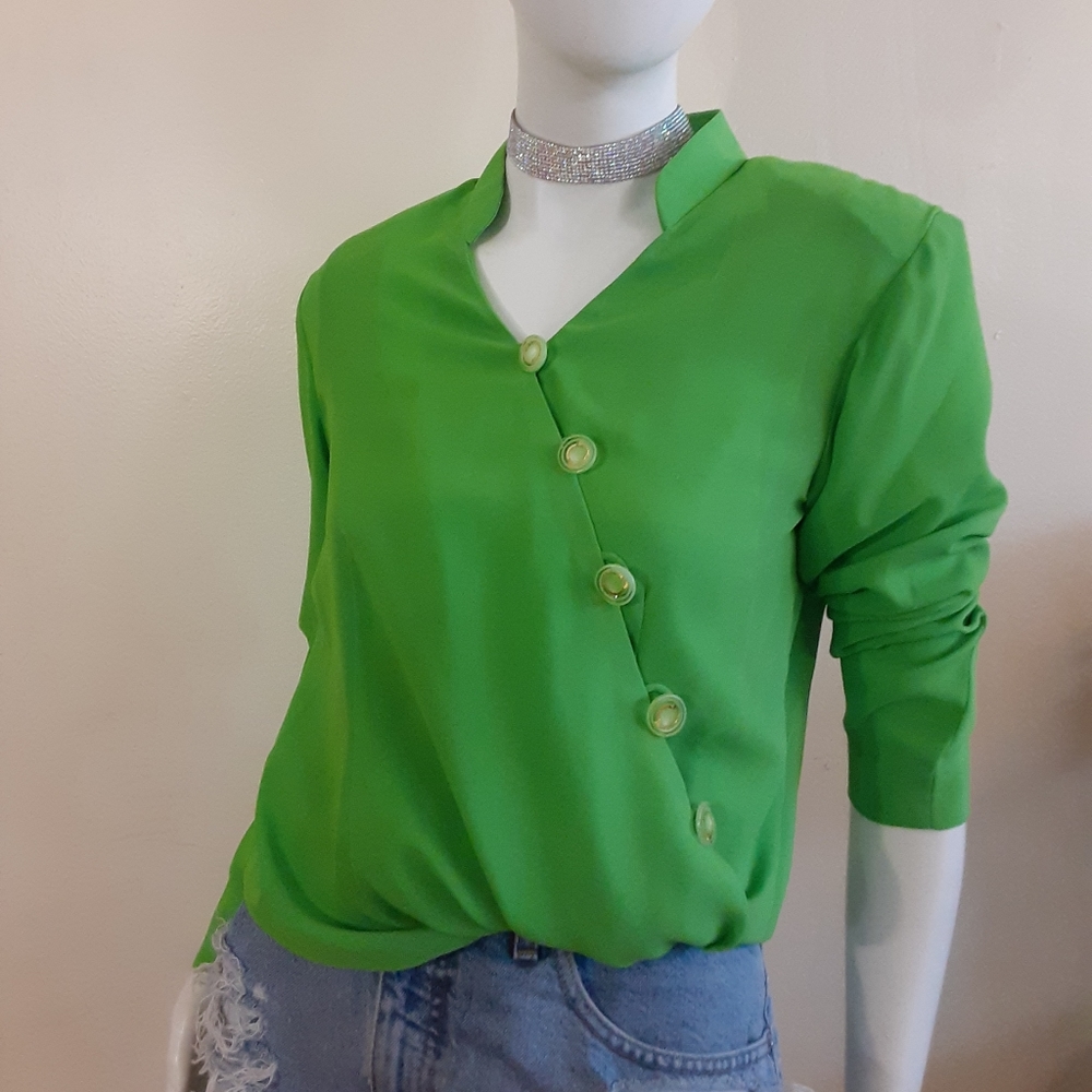 VINTAGE LimeGreen Asymmetrical Wrap Top